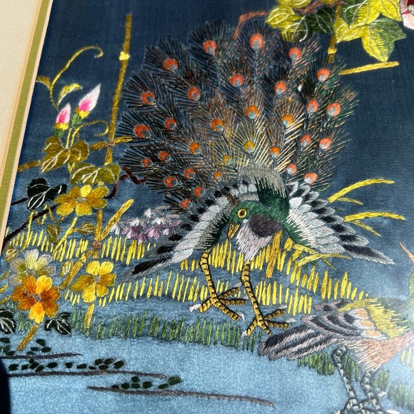 Vintage MidCentury Embroidery Silk Forbidden Stitches Birds on Tree Wall Hanging - Picture 6 of 13